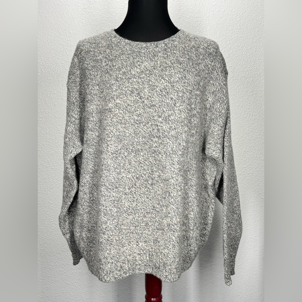 Lands End Heathered Gray Wool Crewneck Sweater XL 46-48